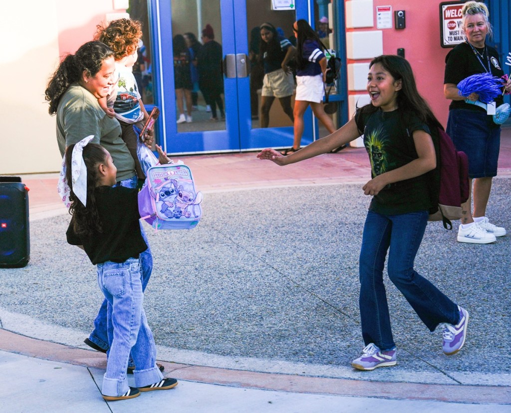 Students return to a campus in the Palm Springs Unified School District