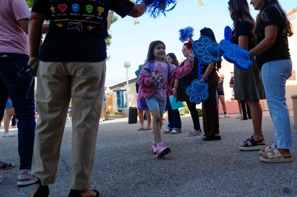 Students return to a campus in the Palm Springs Unified School District