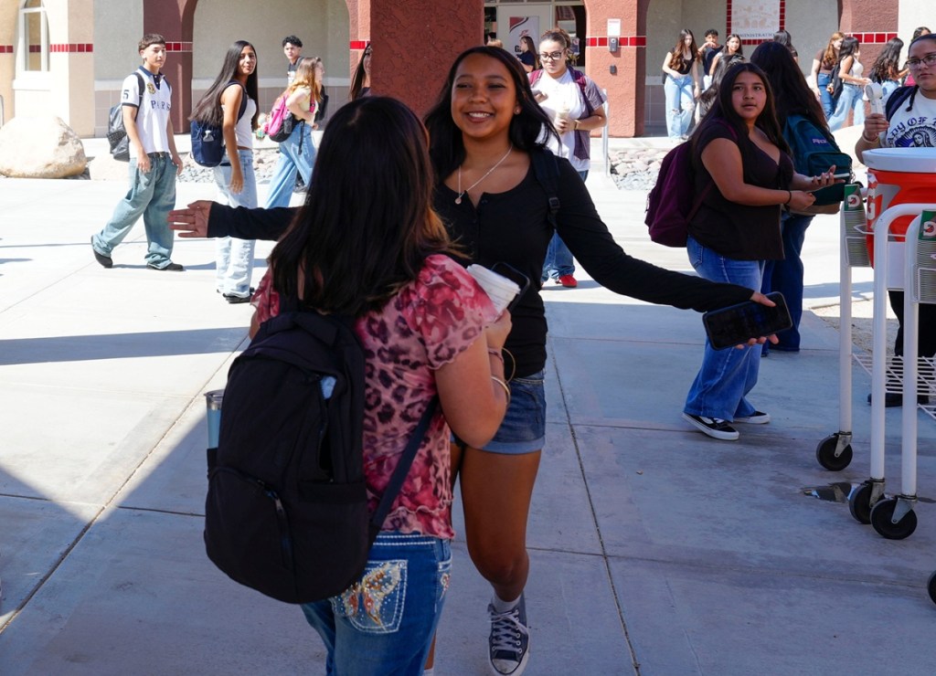 Students return to a campus in the Palm Springs Unified School District